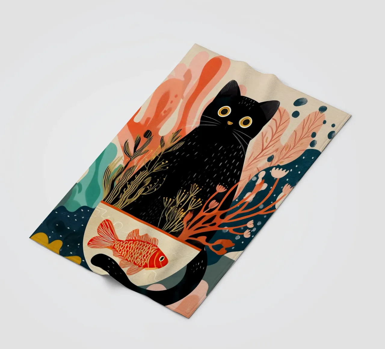 Black Cat and Goldfish coperta in pile da Luca