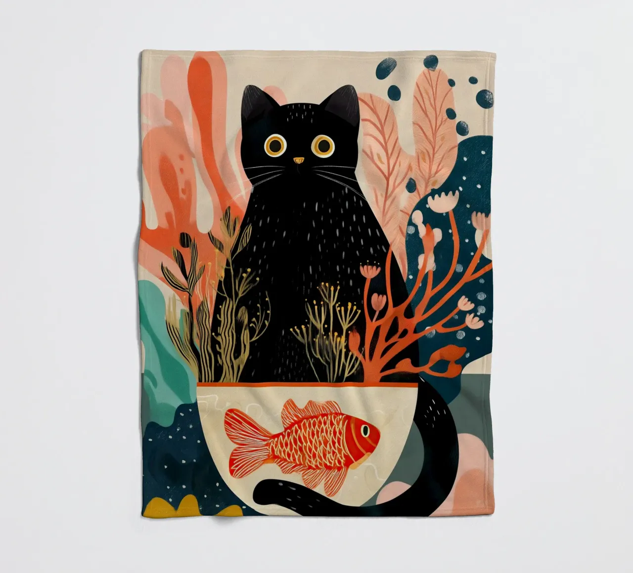 Black Cat and Goldfish coperta in pile da Luca
