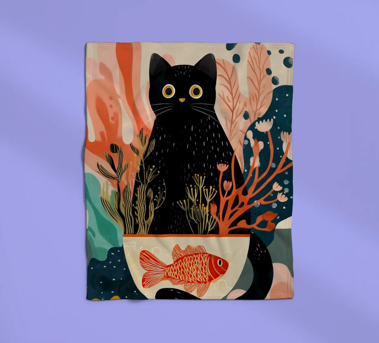 Black Cat and Goldfish coperta in pile da Luca