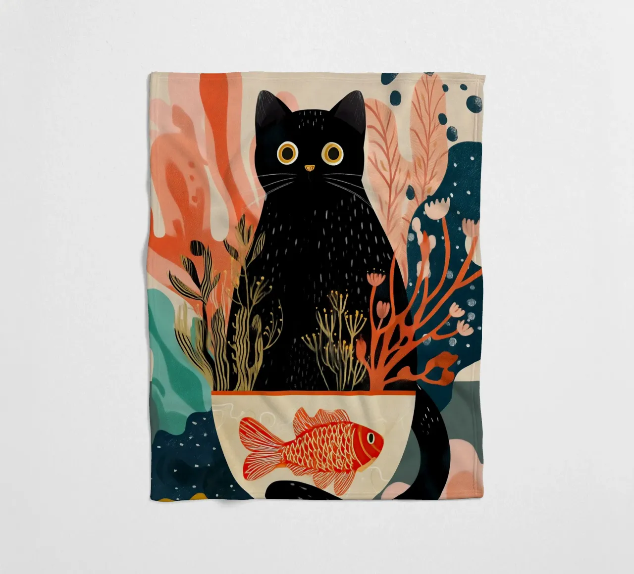 Black Cat and Goldfish coperta in pile da Luca