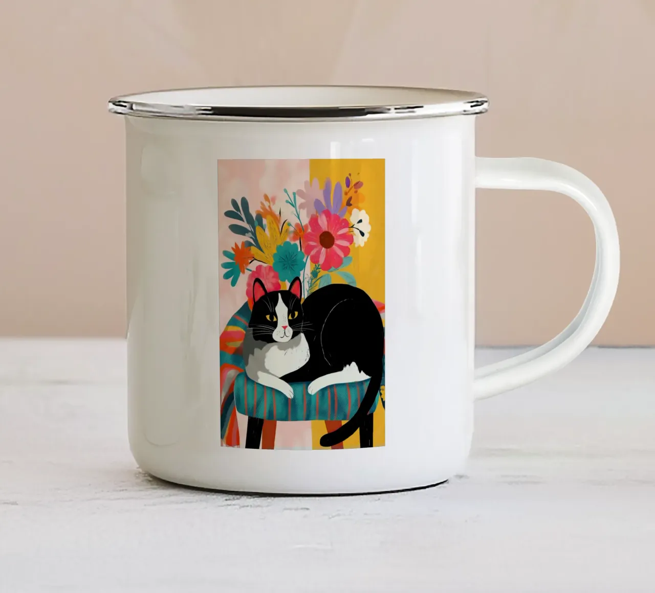 Bloom and Purr emaille mok van Luca