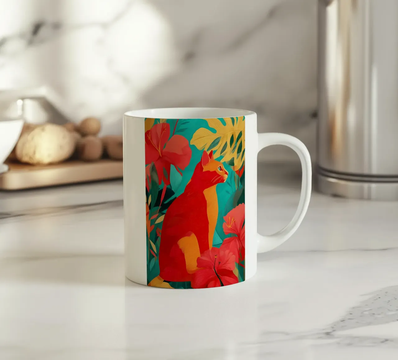 Cat Among Hibiscus tazza in ceramica da Luca