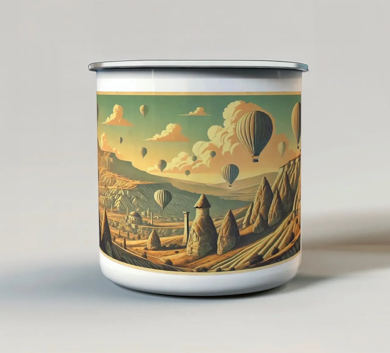 Poster d'epoca Turchia, Cappadocia tazza in smalto da Wanderlust Vibes