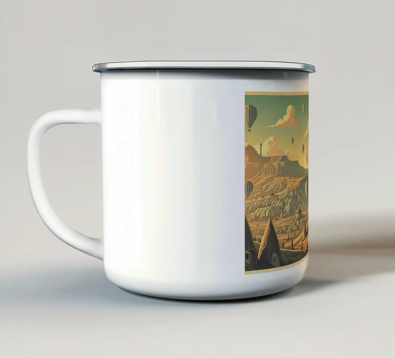Poster d'epoca Turchia, Cappadocia tazza in smalto da Wanderlust Vibes