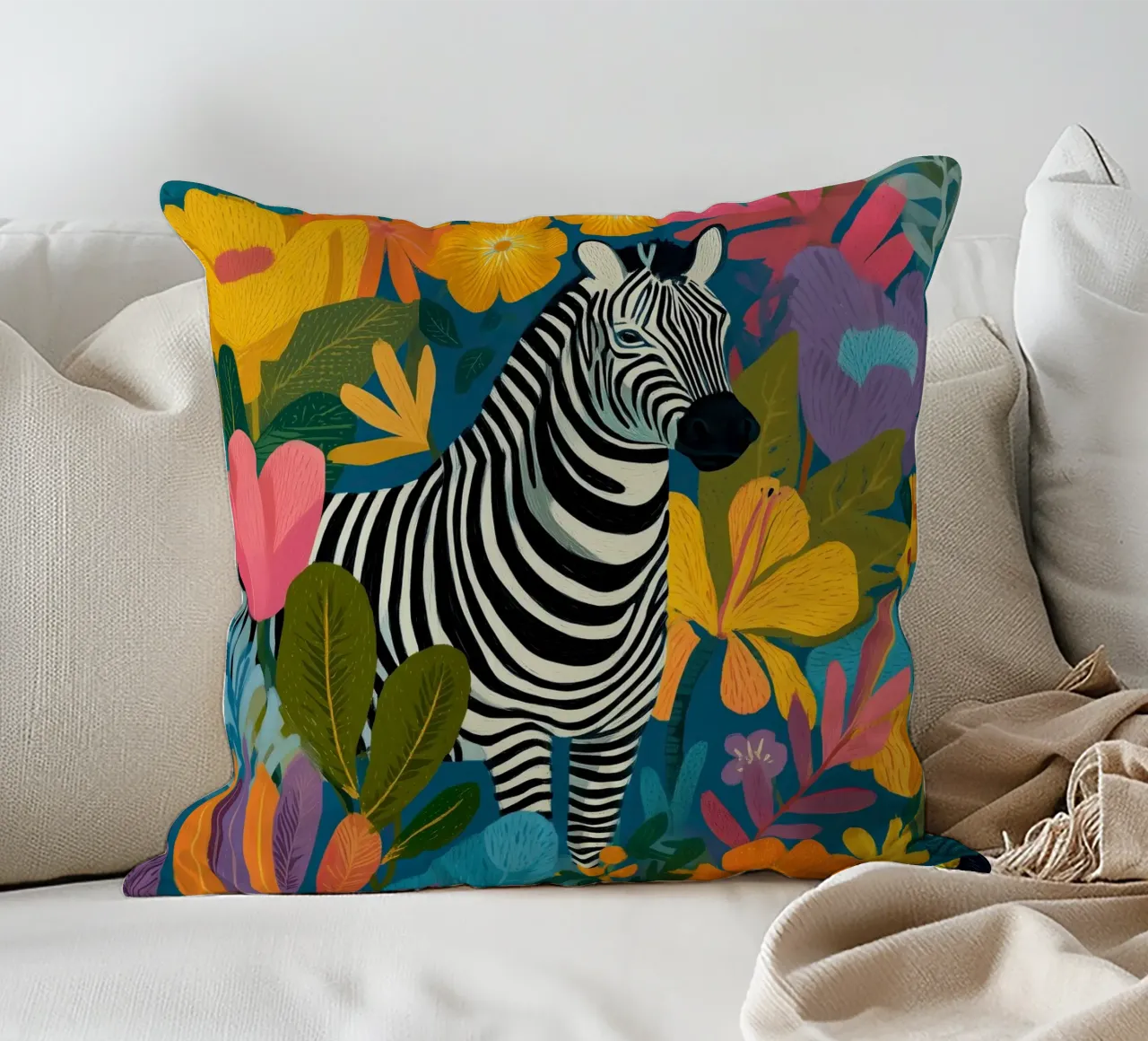 Blooming Stripes - Zebra in Lush Flora cuscino da Luca