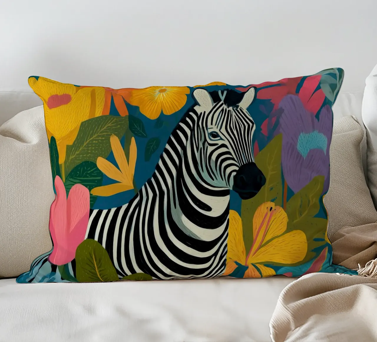 Blooming Stripes - Zebra in Lush Flora cuscino da Luca