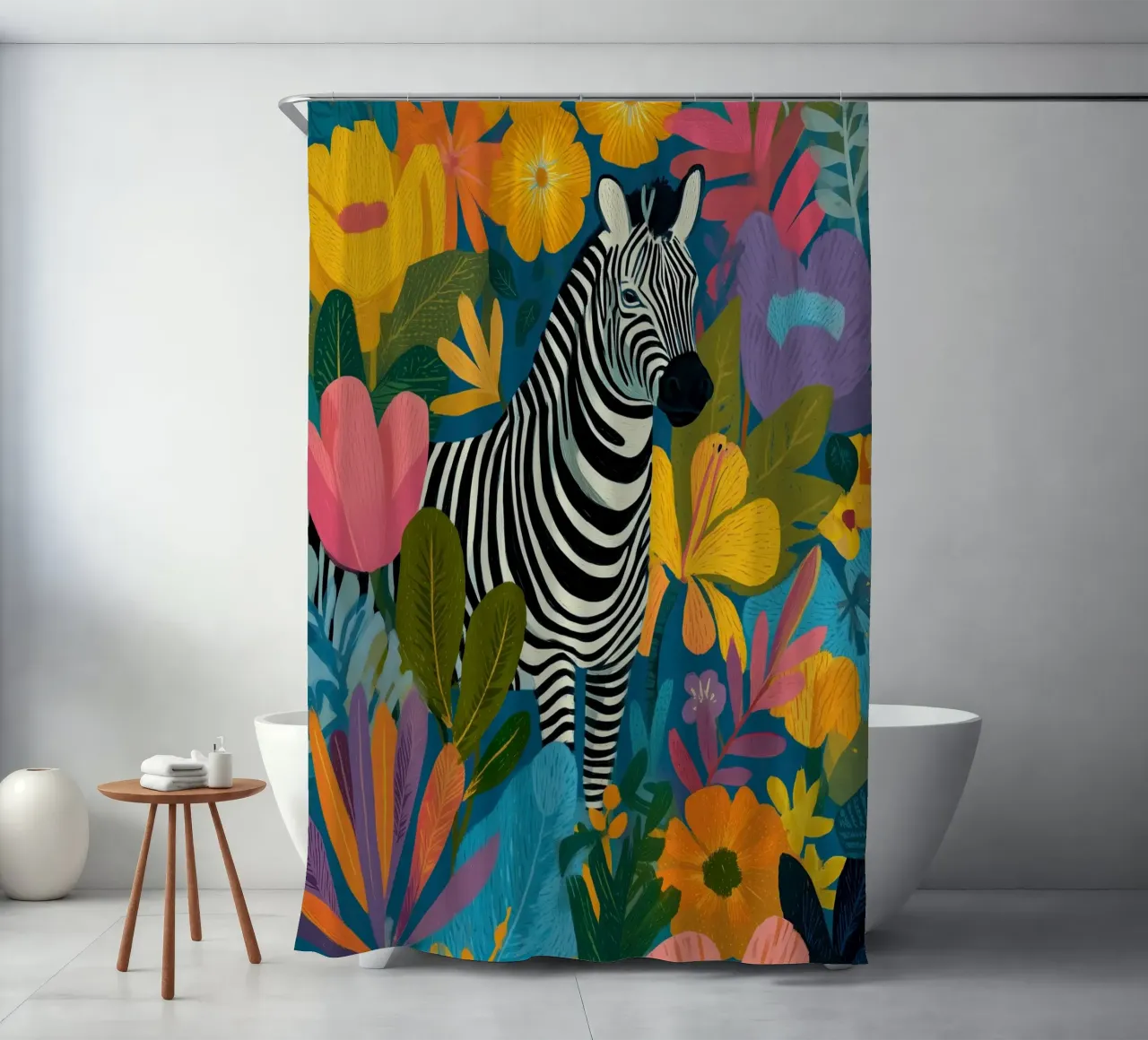 Blooming Stripes - Zebra in Lush Flora tenda da doccia da Luca