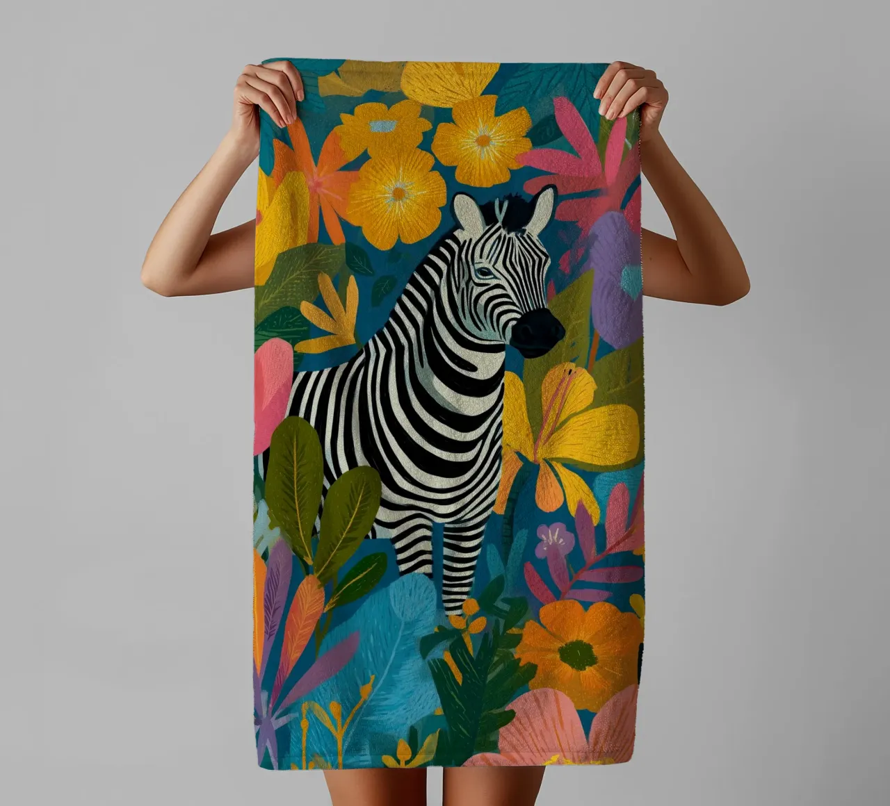 Blooming Stripes - Zebra in Lush Flora asciugamano da bagno da Luca