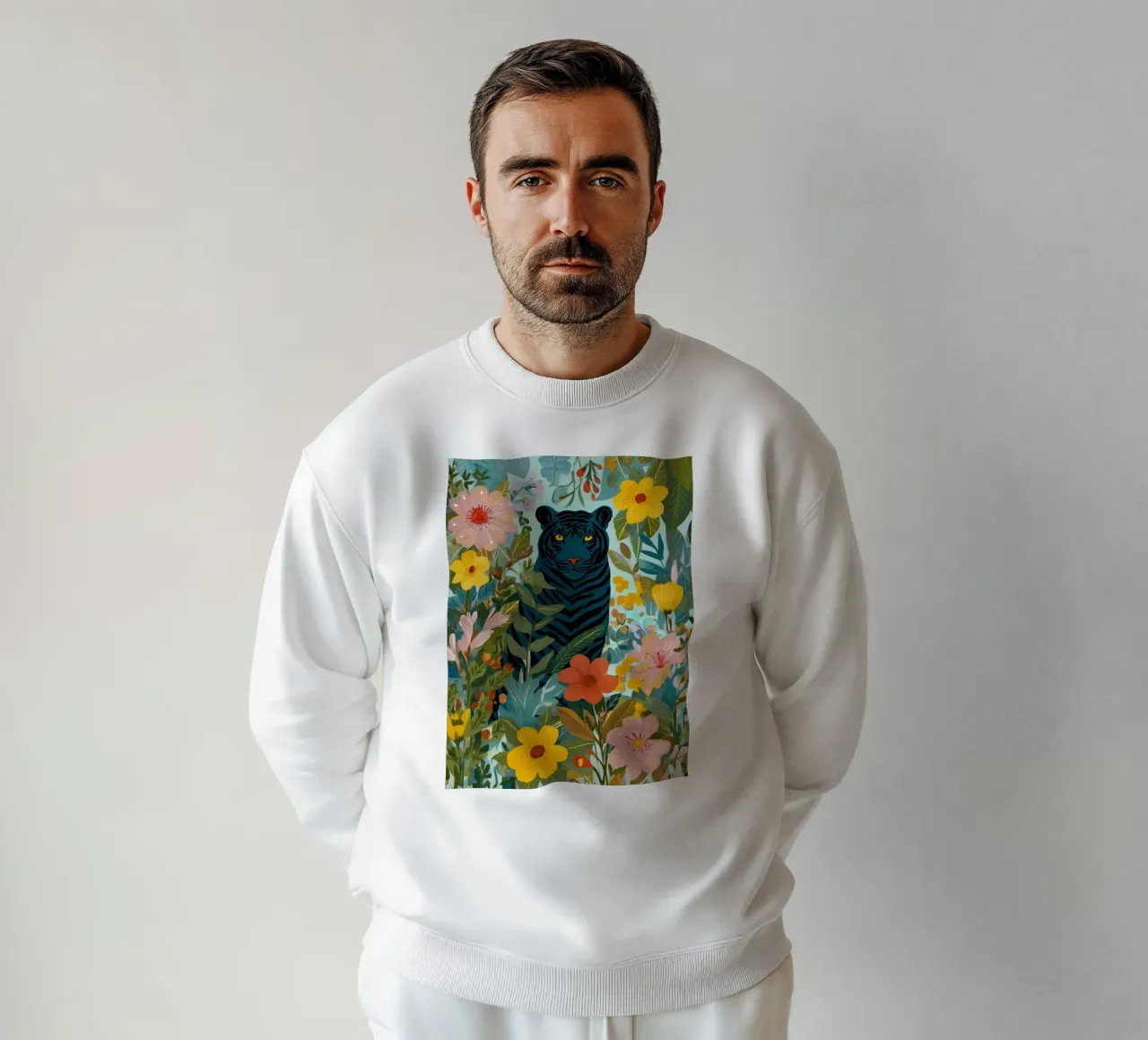 Midnight Tiger in Blooming Jungle felpa da Luca