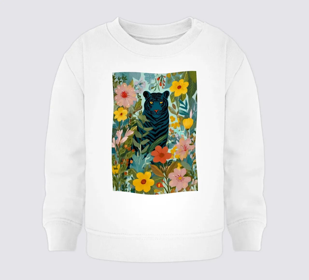 Midnight Tiger in Blooming Jungle felpa neonato da Luca