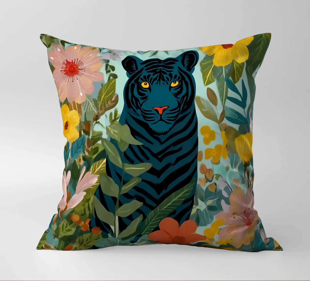 Midnight Tiger in Blooming Jungle cuscino da Luca