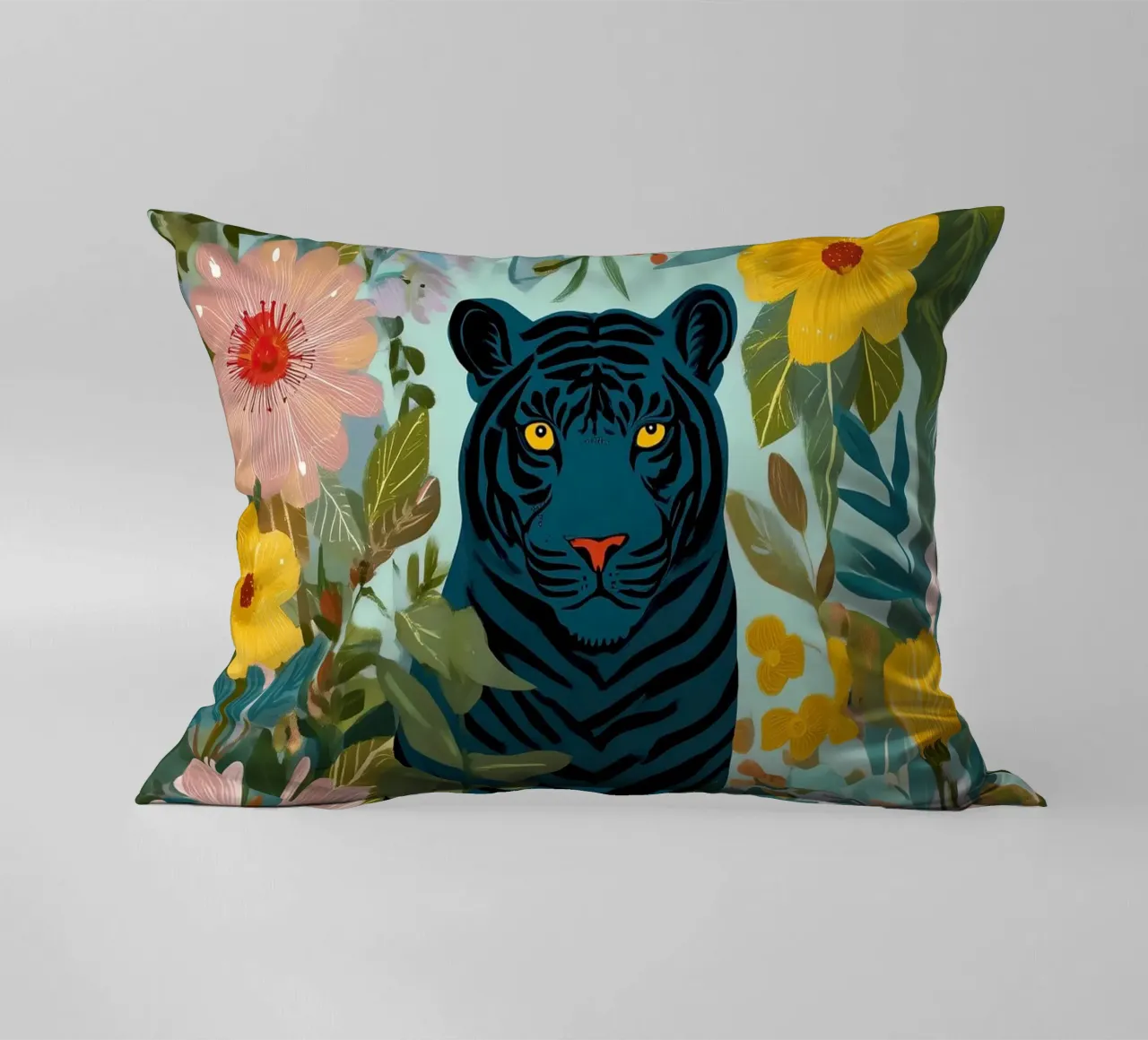 Midnight Tiger in Blooming Jungle cuscino da Luca
