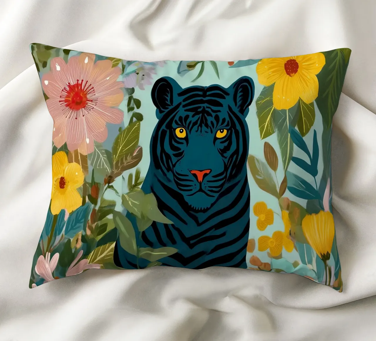 Midnight Tiger in Blooming Jungle cuscino da Luca