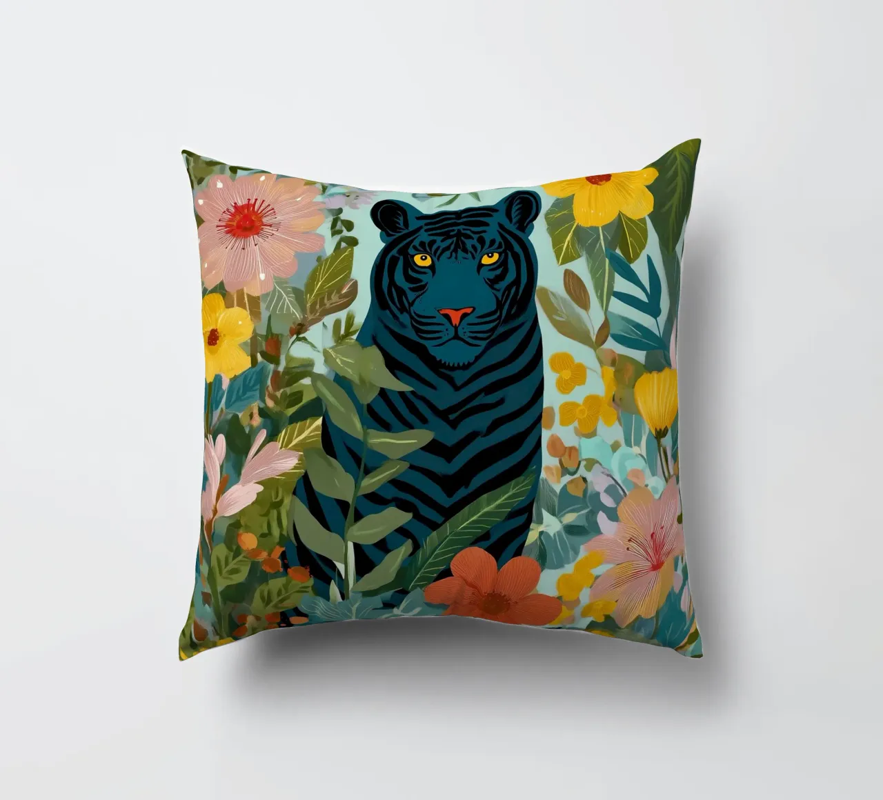 Midnight Tiger in Blooming Jungle cuscino da Luca