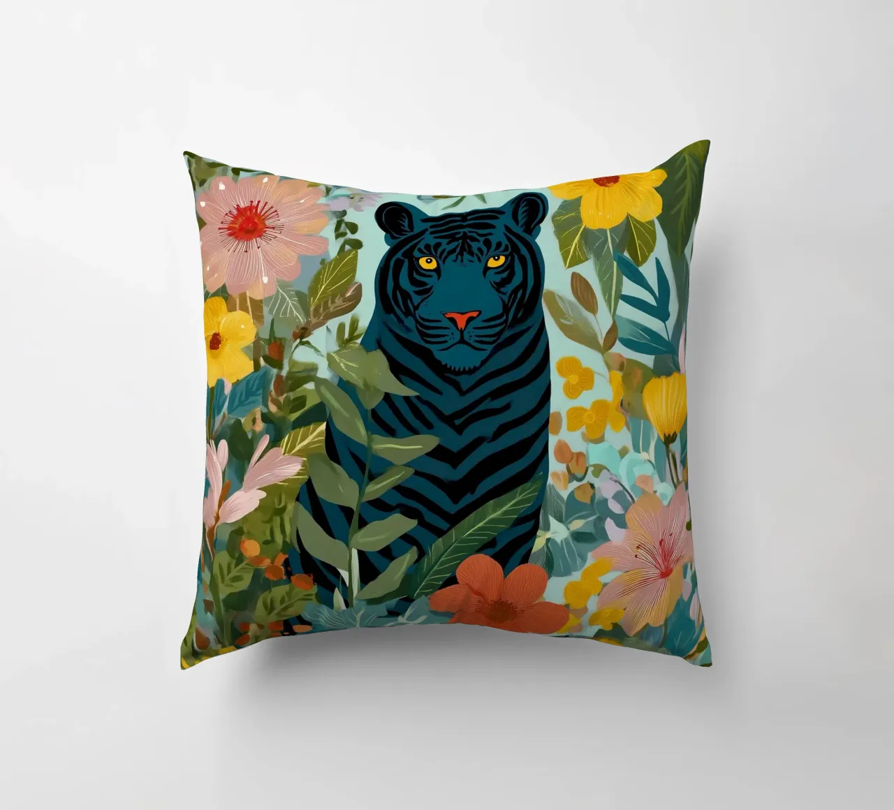 Midnight Tiger in Blooming Jungle cuscino da Luca