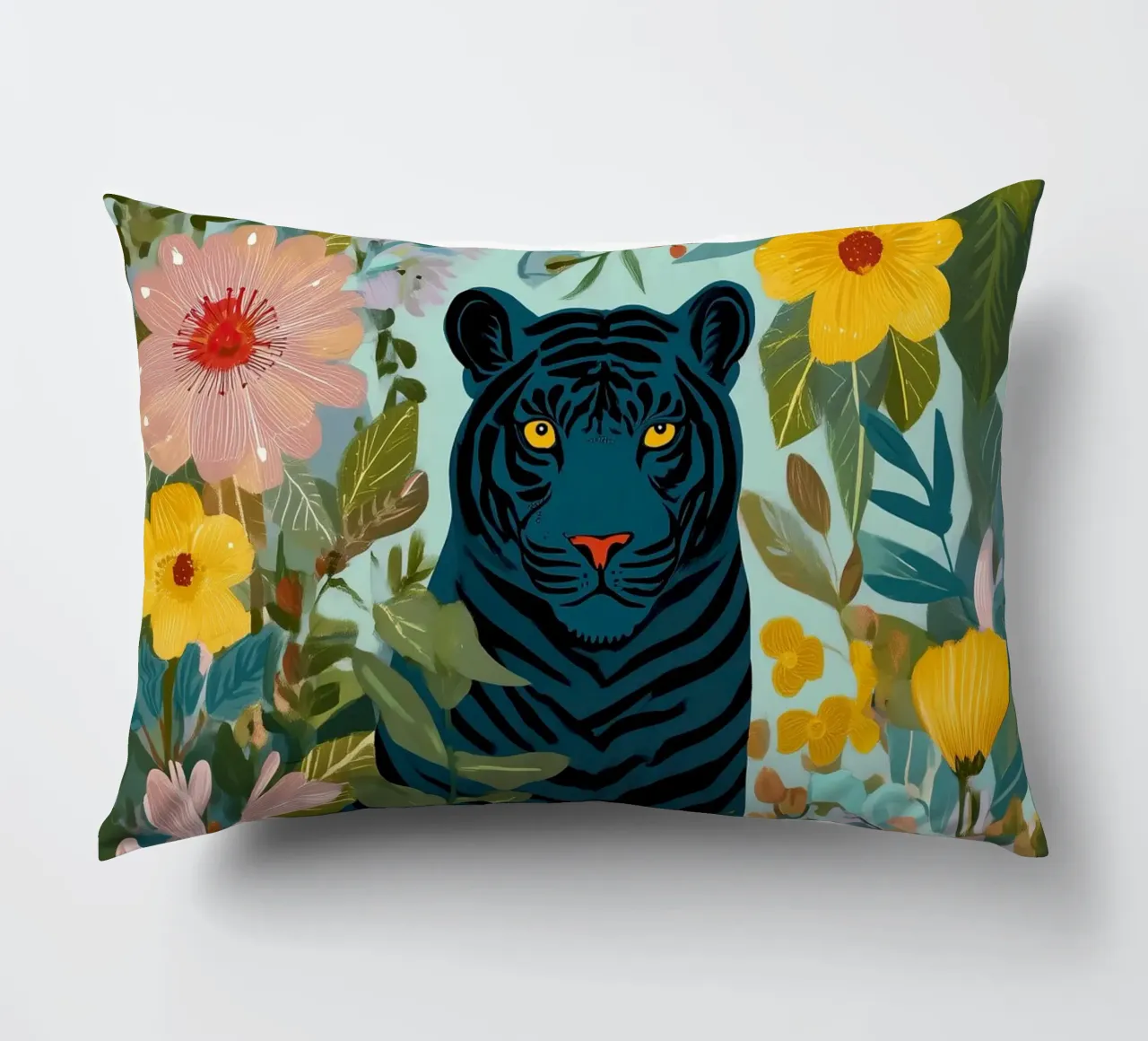 Midnight Tiger in Blooming Jungle cuscino da Luca