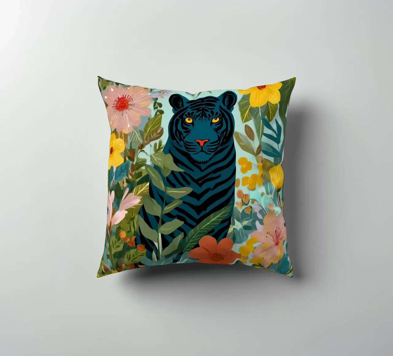Midnight Tiger in Blooming Jungle cuscino da Luca