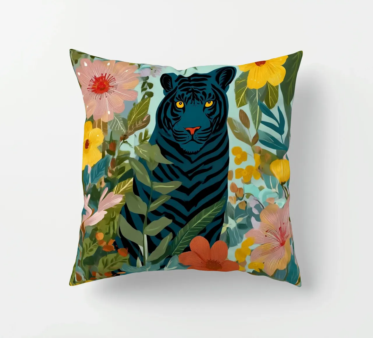 Midnight Tiger in Blooming Jungle cuscino da Luca