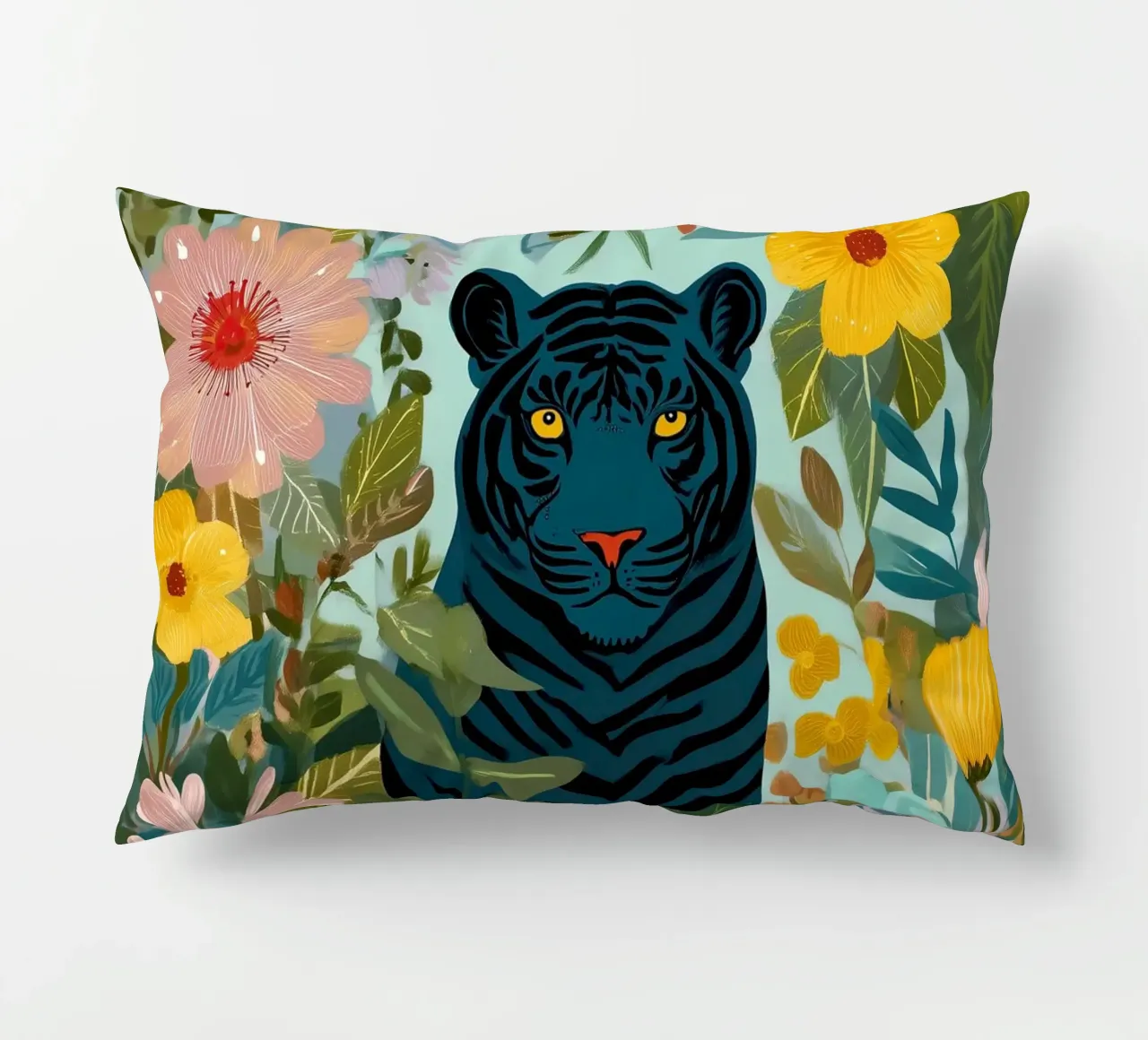 Midnight Tiger in Blooming Jungle cuscino da Luca