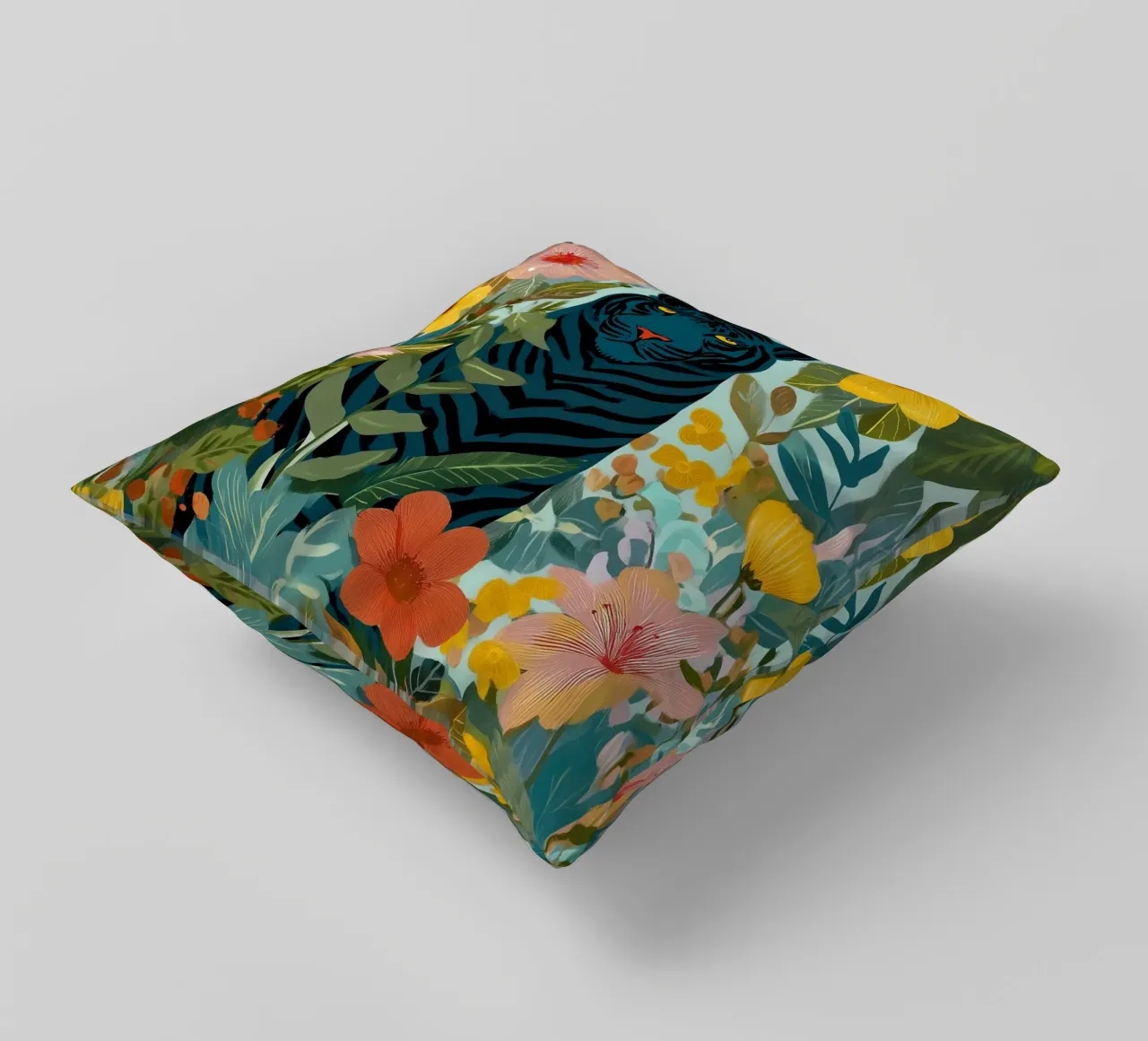 Midnight Tiger in Blooming Jungle cuscino da Luca