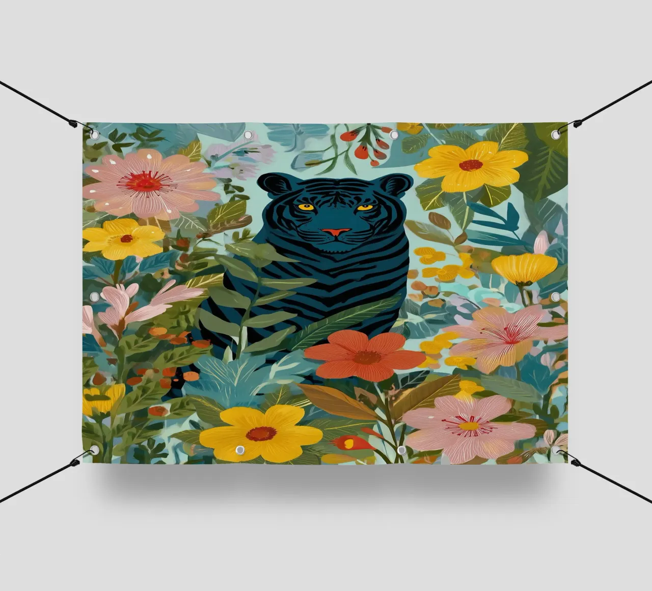 Midnight Tiger in Blooming Jungle telo in pvc da Luca