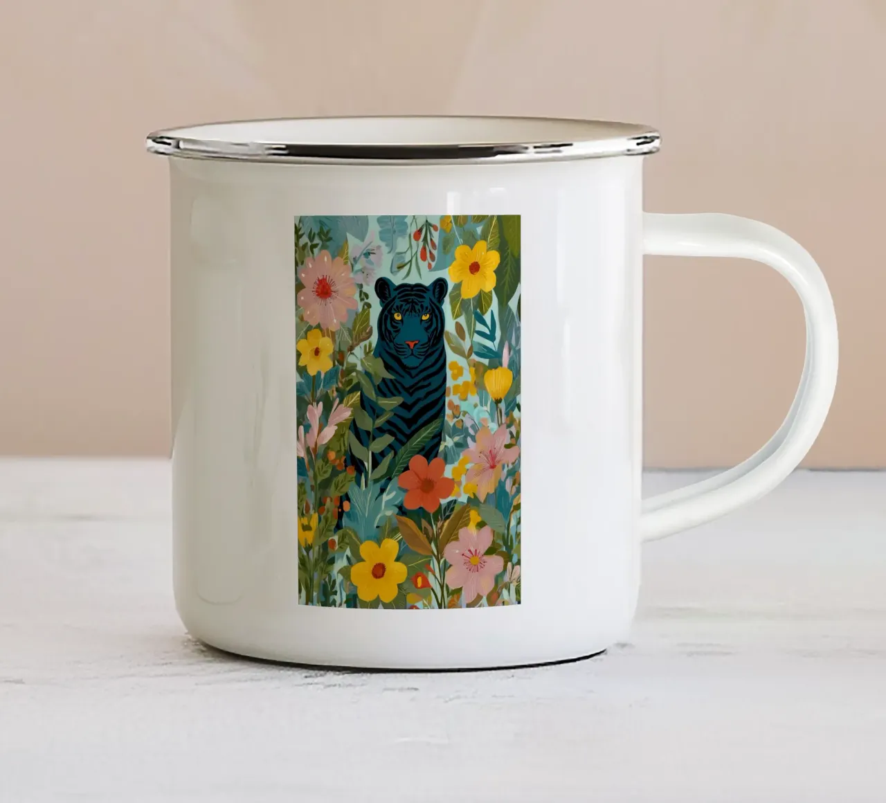 Midnight Tiger in Blooming Jungle tazza in smalto da Luca