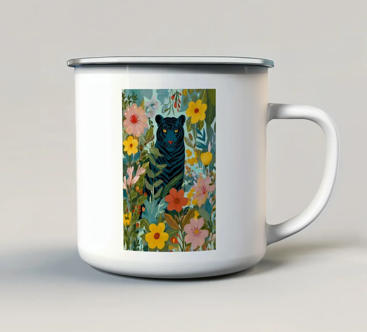 Midnight Tiger in Blooming Jungle tazza in smalto da Luca