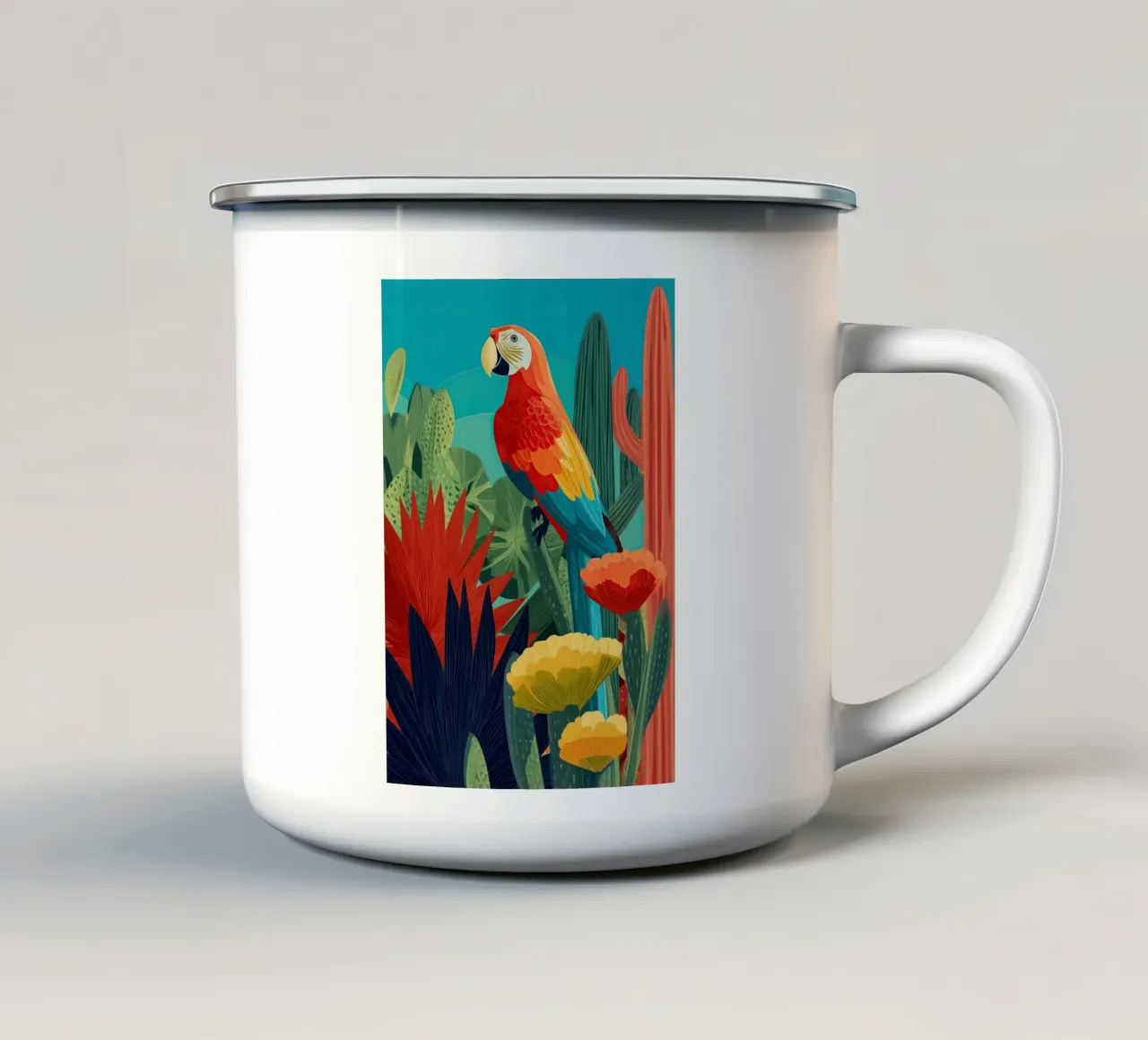 Tropical Parrot Among Desert Blooms tazza in smalto da Luca
