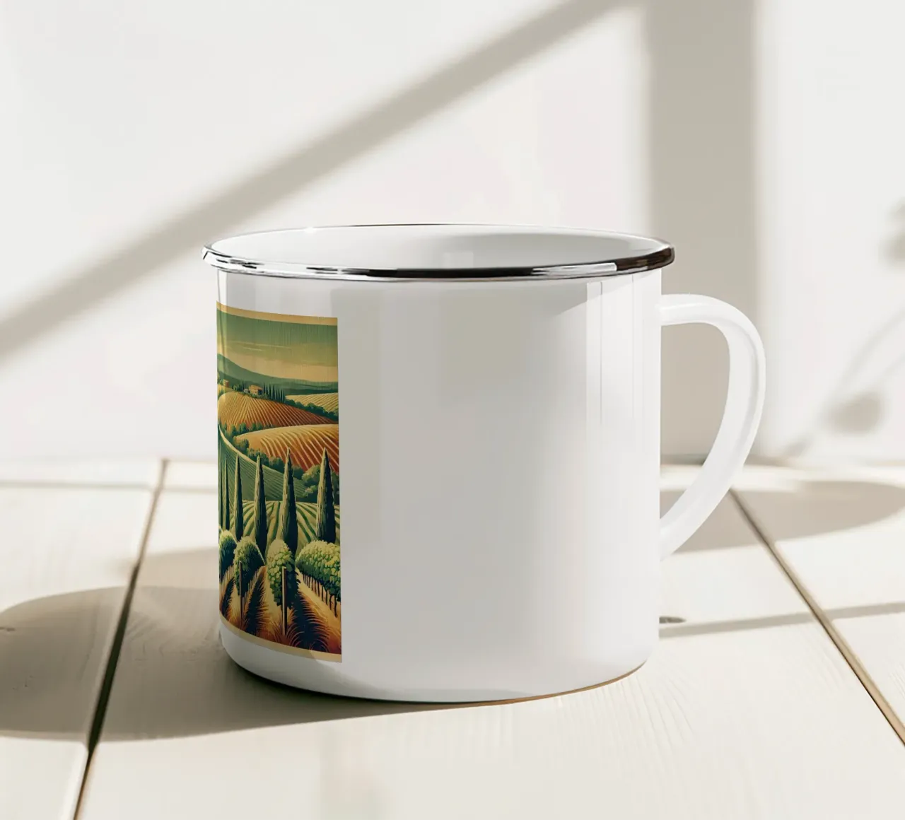 Poster Vintage Vineyard Serenity tazza in smalto da Wanderlust Vibes