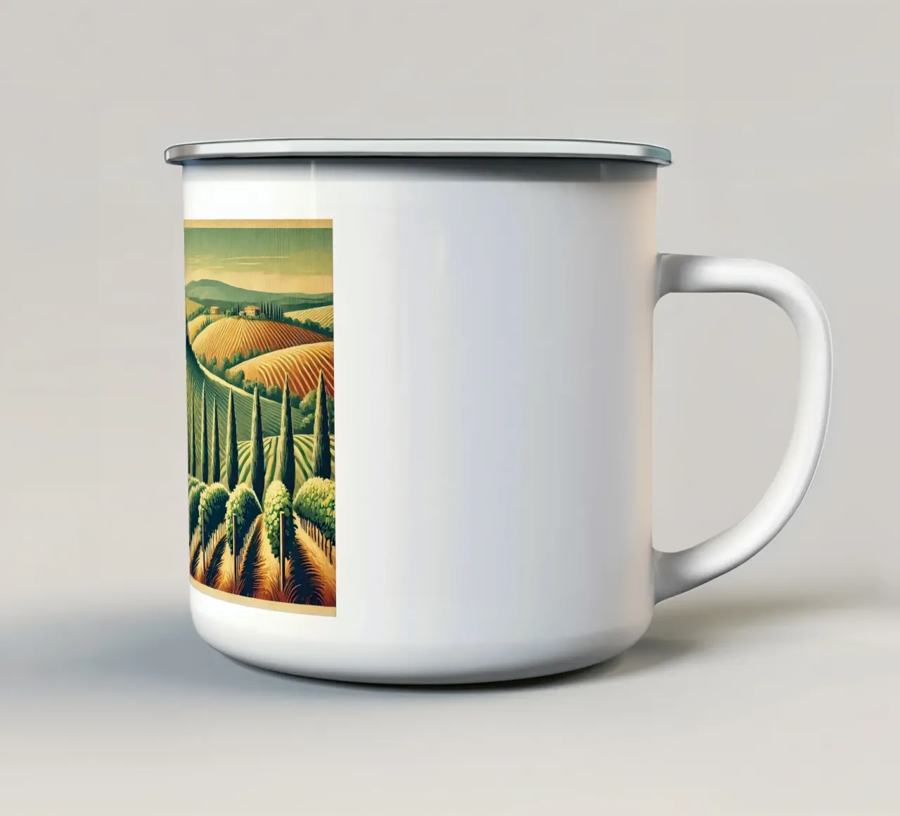 Poster Vintage Vineyard Serenity tazza in smalto da Wanderlust Vibes