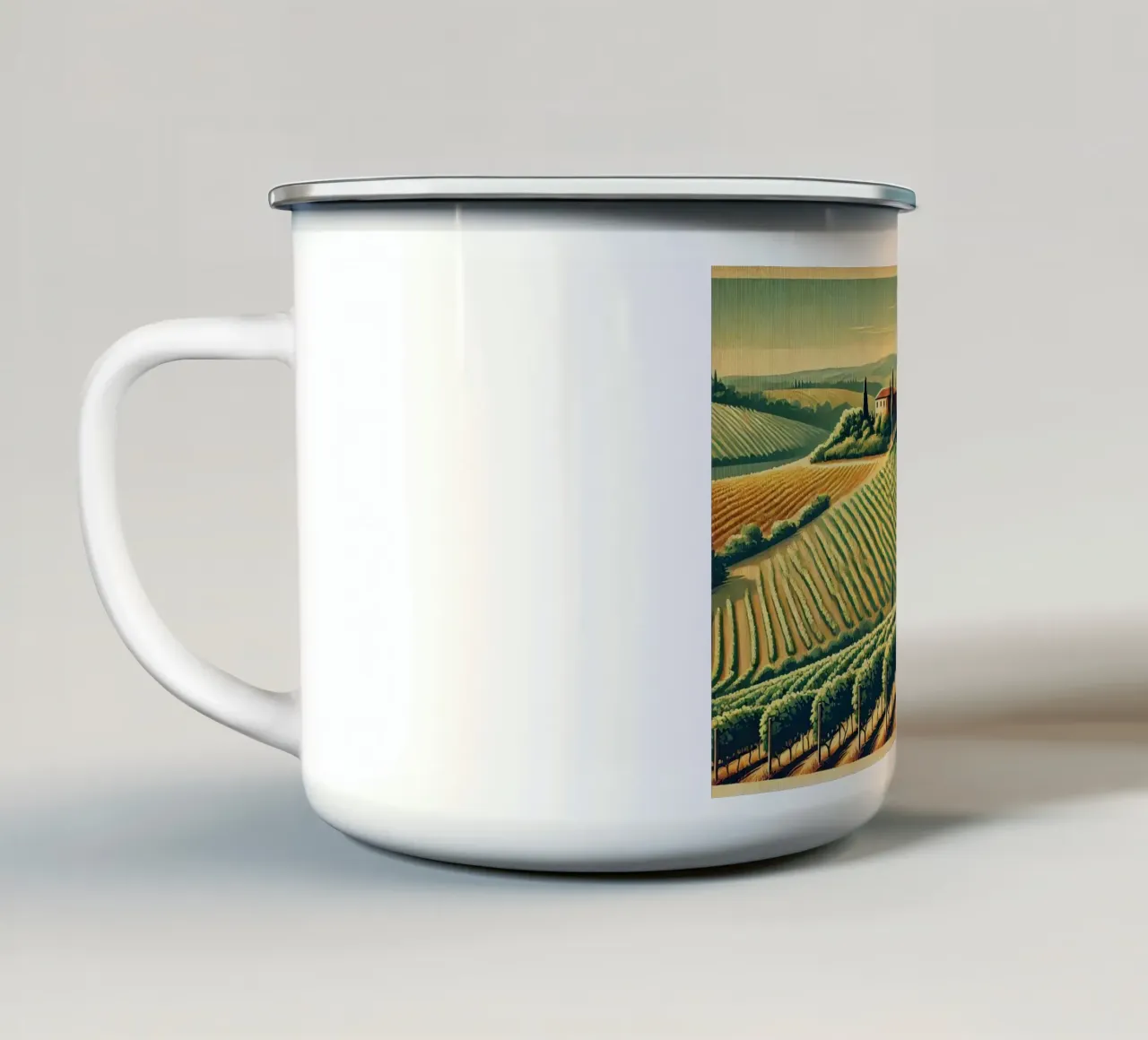 Poster Vintage Vineyard Serenity tazza in smalto da Wanderlust Vibes