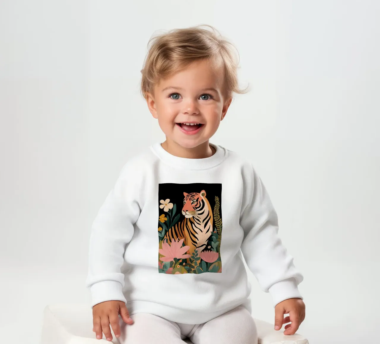 Wild Harmony -Tiger in Flowers felpa neonato da Luca