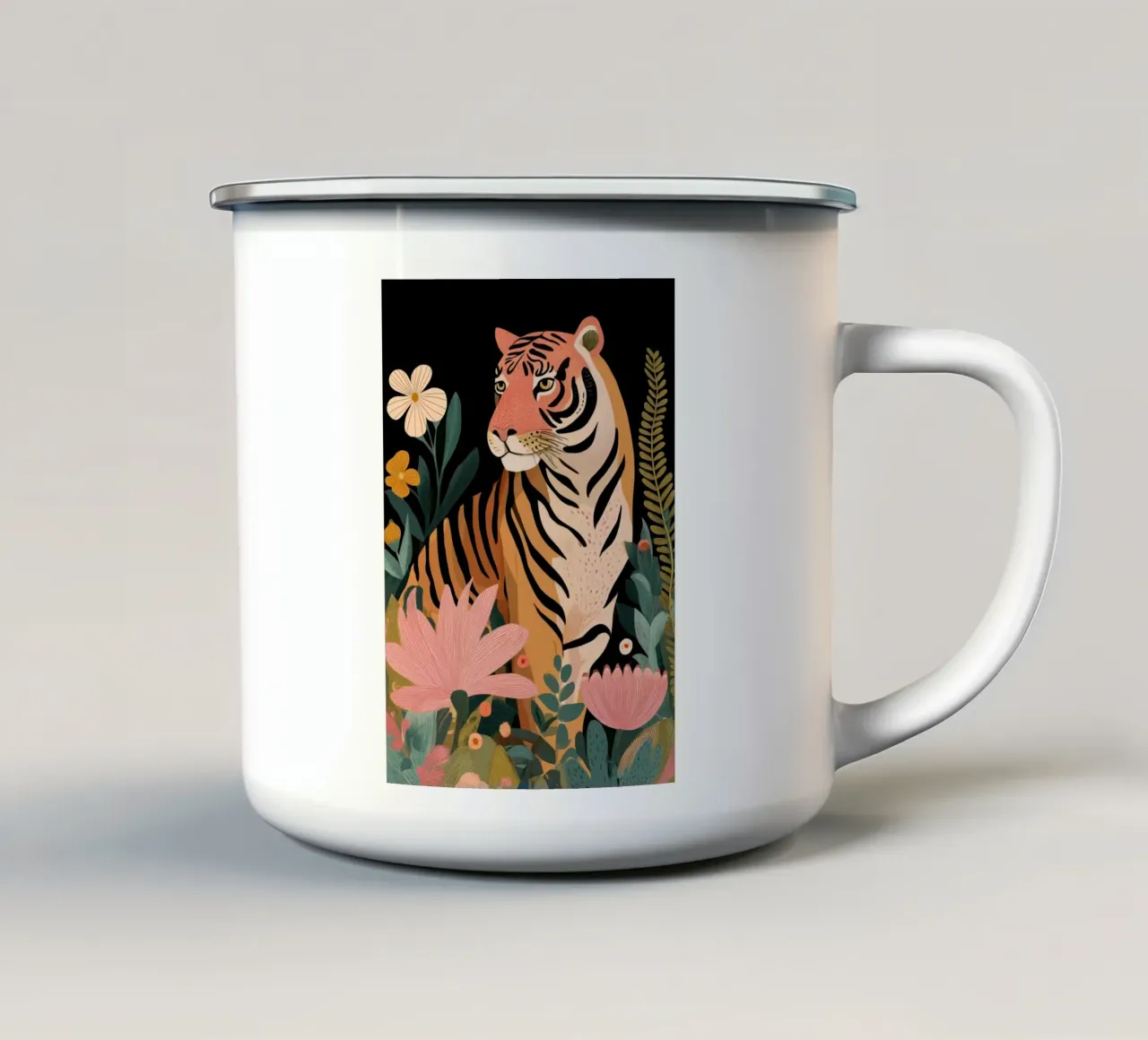 Wild Harmony -Tiger in Flowers tazza in smalto da Luca