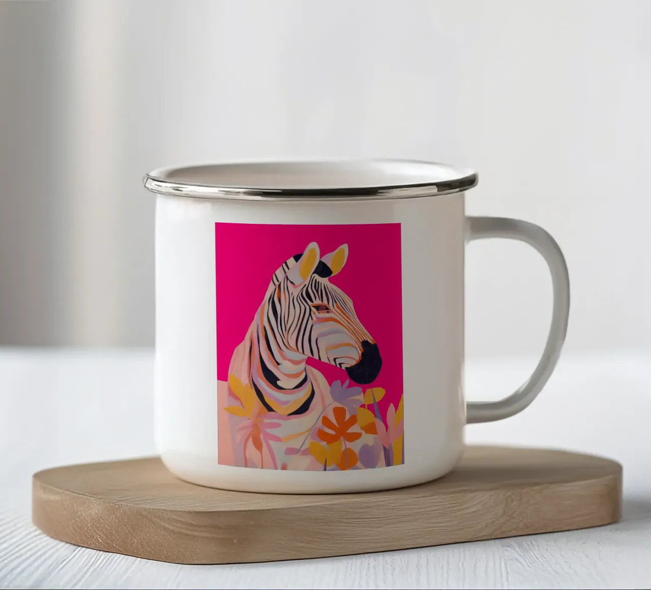 Electric Bloom - Zebra in Magenta emaille mok van Luca