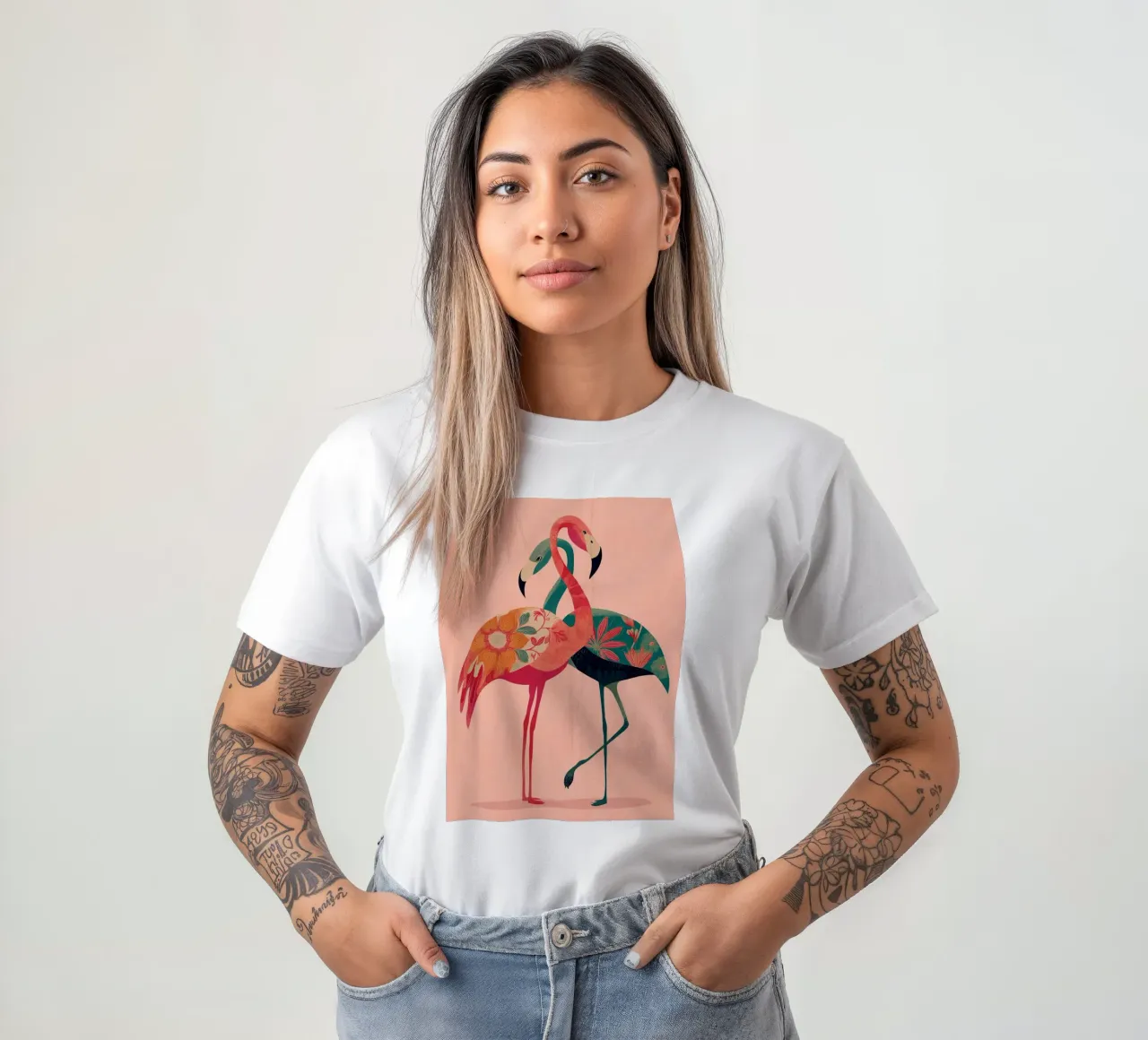 Harmony in Pink - Romantic Flamingo Art t-shirt da Luca