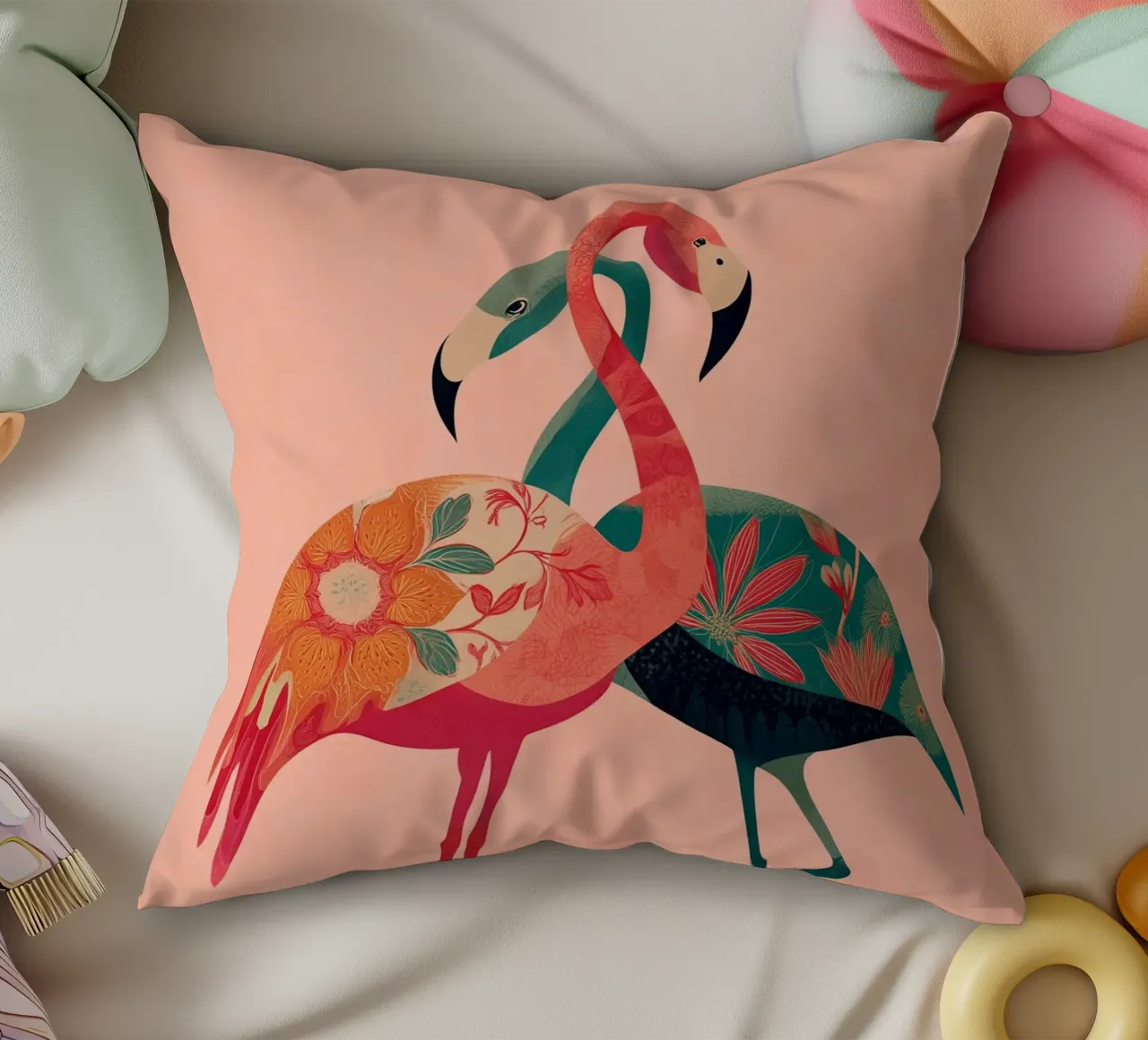 Harmony in Pink - Romantic Flamingo Art cuscino da Luca