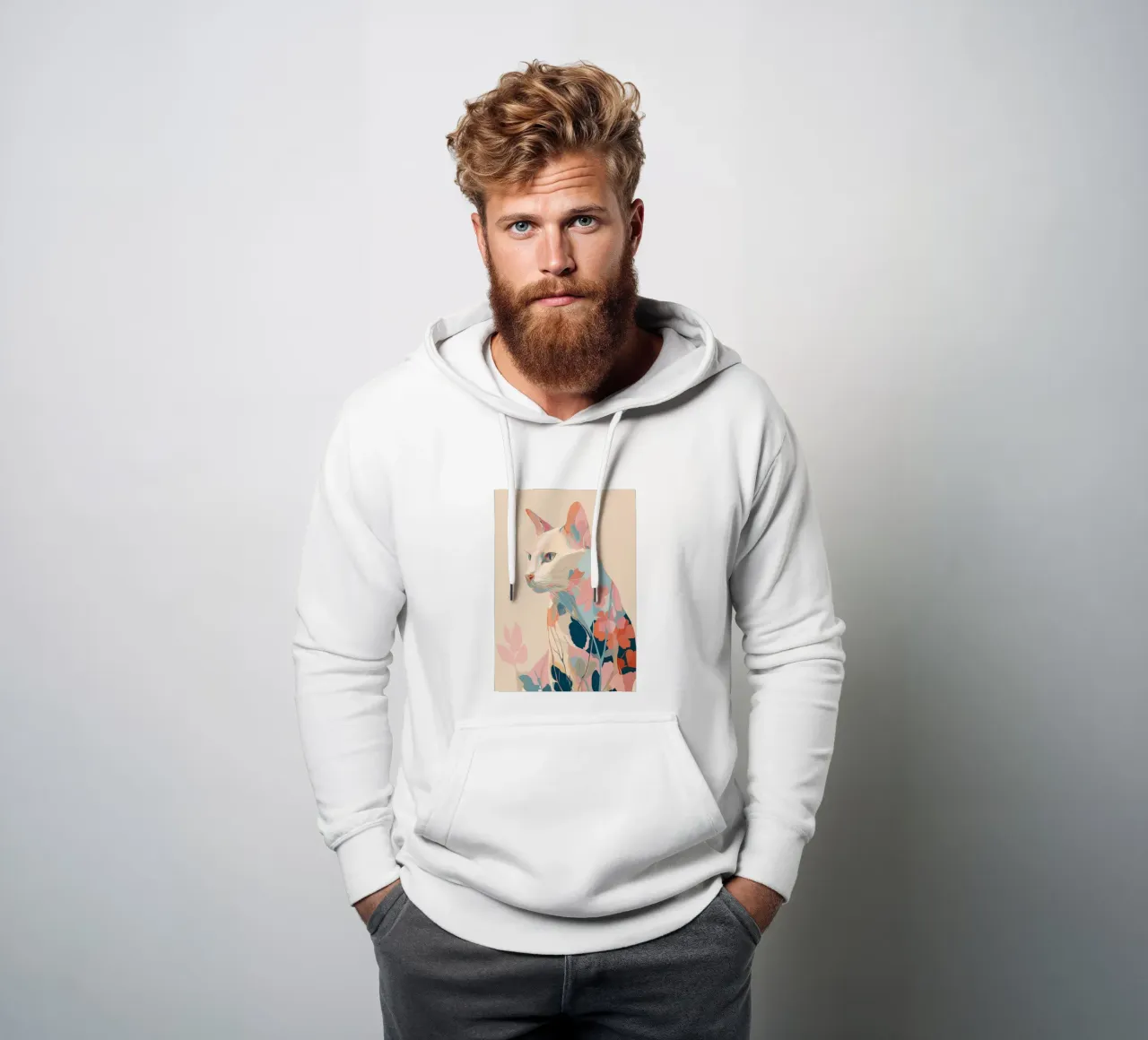 Serene Cat in Bloom Hoodie von Luca