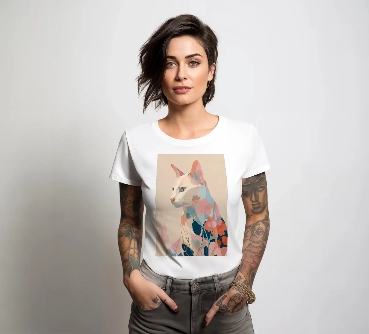 Serene Cat in Bloom t-shirt da donna da Luca