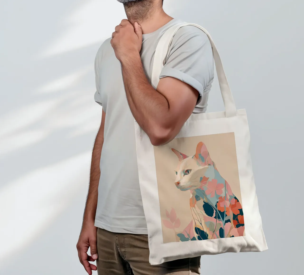 Serene Cat in Bloom borsa in juta da Luca