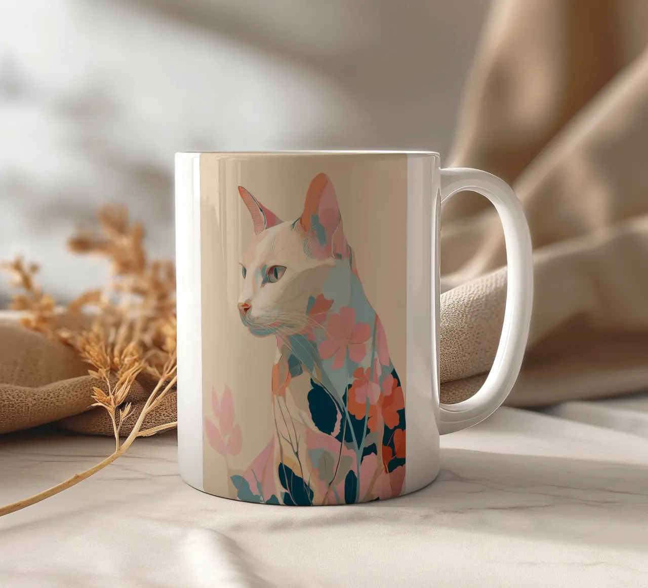 Serene Cat in Bloom tazza in ceramica da Luca