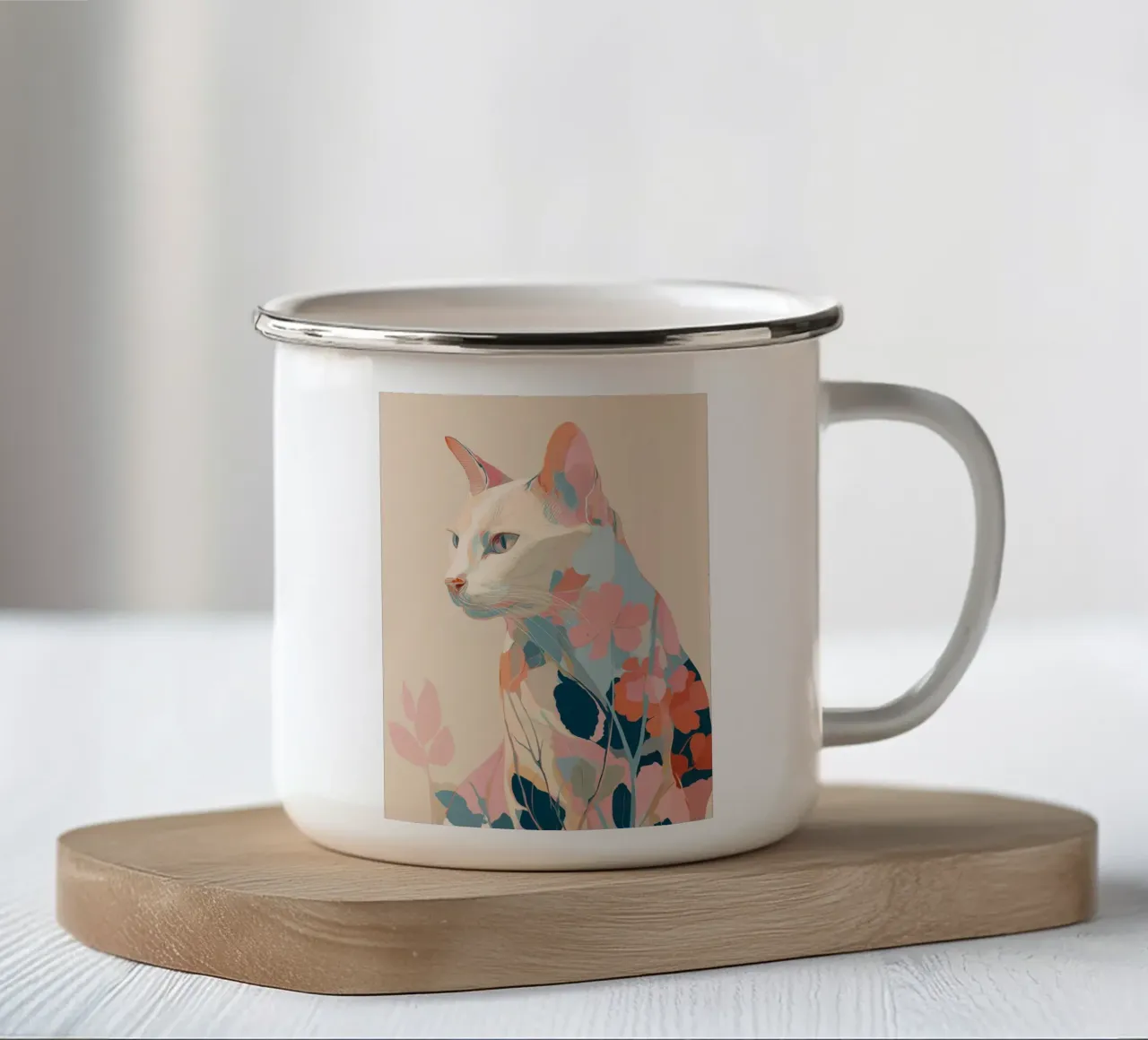 Serene Cat in Bloom tazza in smalto da Luca