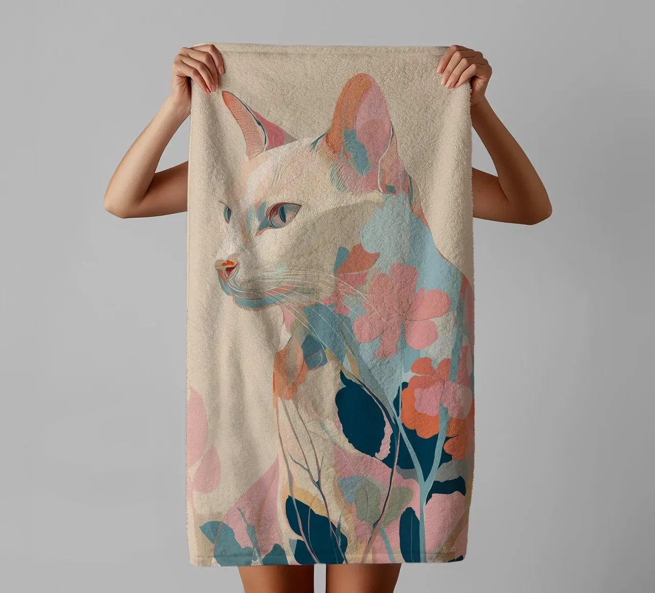 Serene Cat in Bloom asciugamano da bagno da Luca