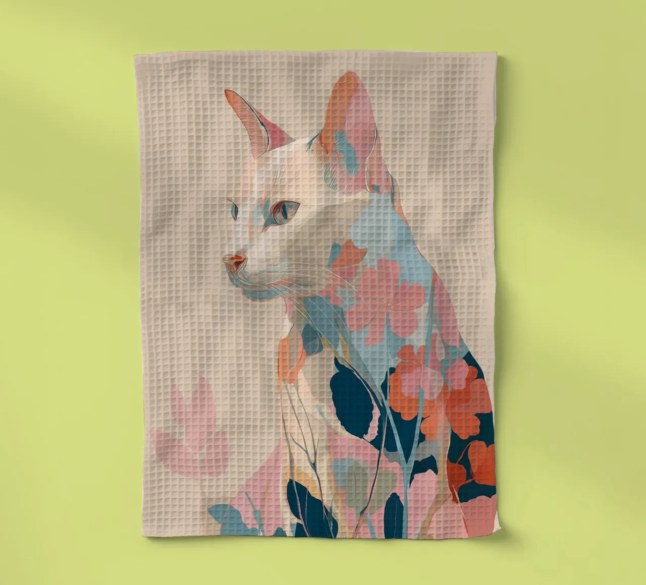 Serene Cat in Bloom theedoek van Luca