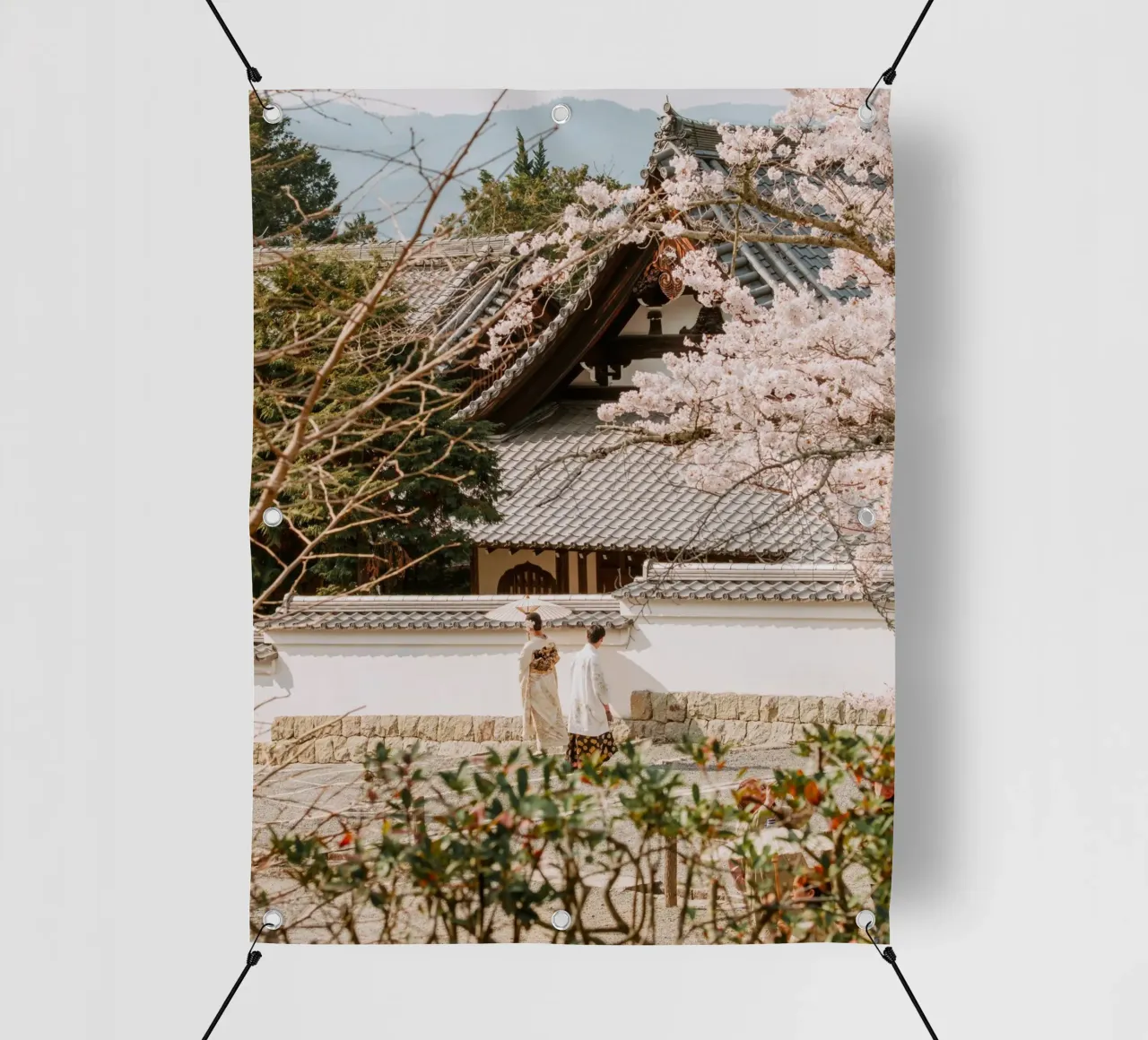 Tempio dei ciliegi in fiore Geisha a Kyoto, Giappone telo in pvc da mbgraphx2