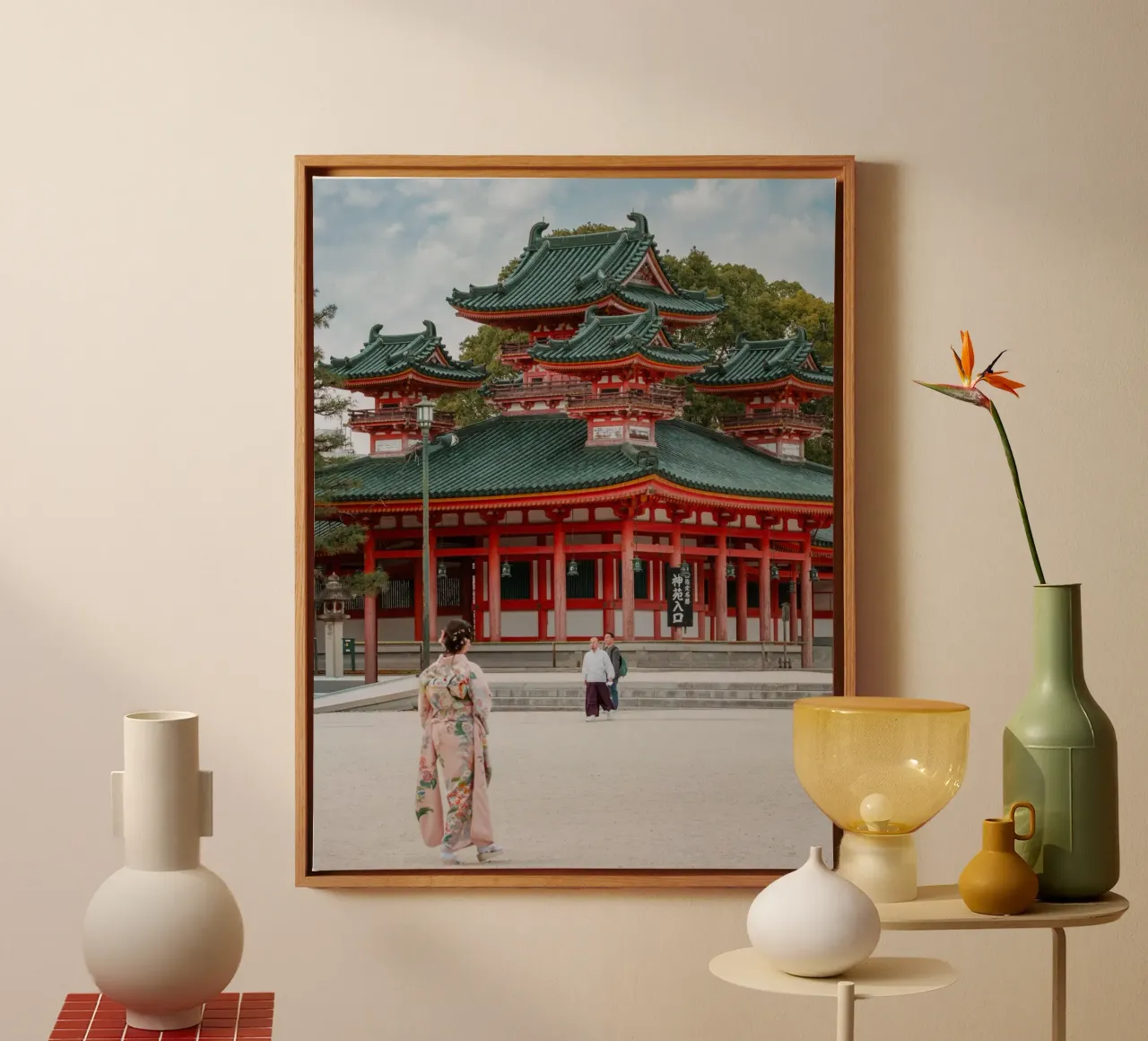 Geisha davanti a un tempio di Kyoto tela da mbgraphx2