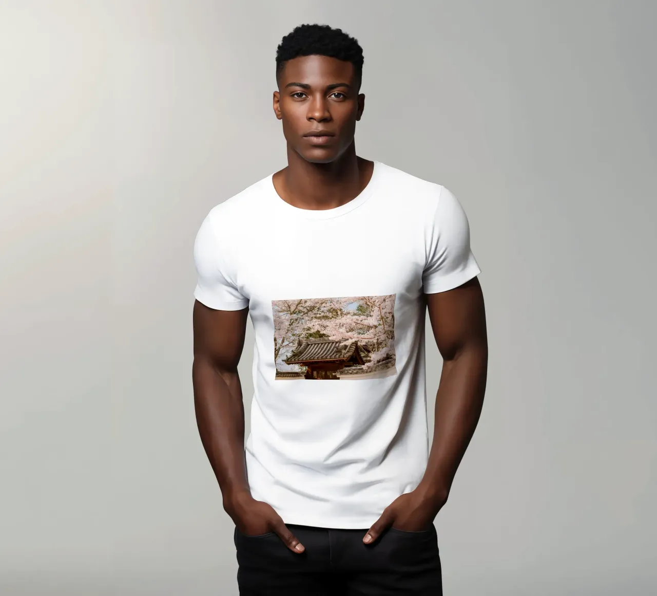 Tetto del tempio dei ciliegi in fiore a Kyoto, Giappone t-shirt da mbgraphx2