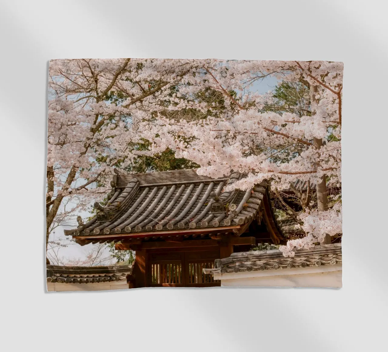 Tetto del tempio dei ciliegi in fiore a Kyoto, Giappone telo mare da mbgraphx2