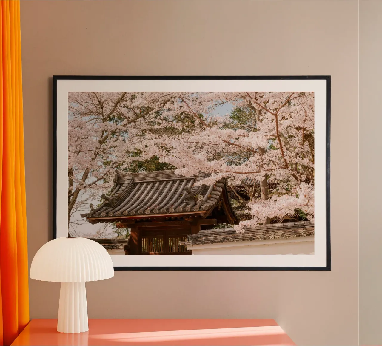 Tetto del tempio dei ciliegi in fiore a Kyoto, Giappone carta hahnemühle da mbgraphx2