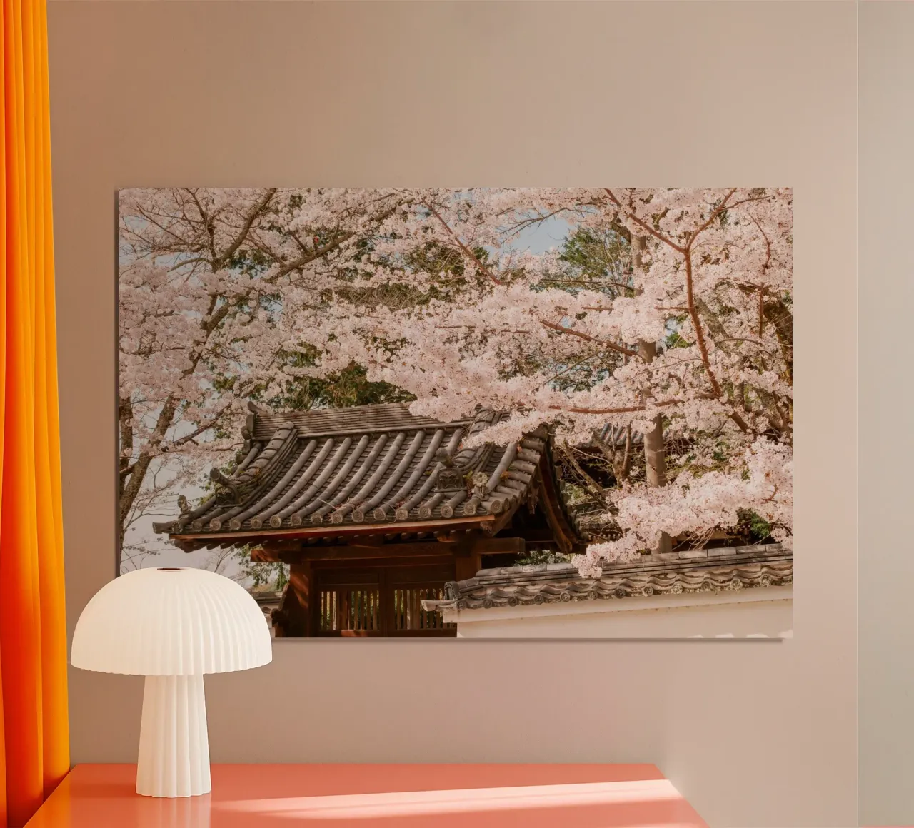Tetto del tempio dei ciliegi in fiore a Kyoto, Giappone carta hahnemühle da mbgraphx2