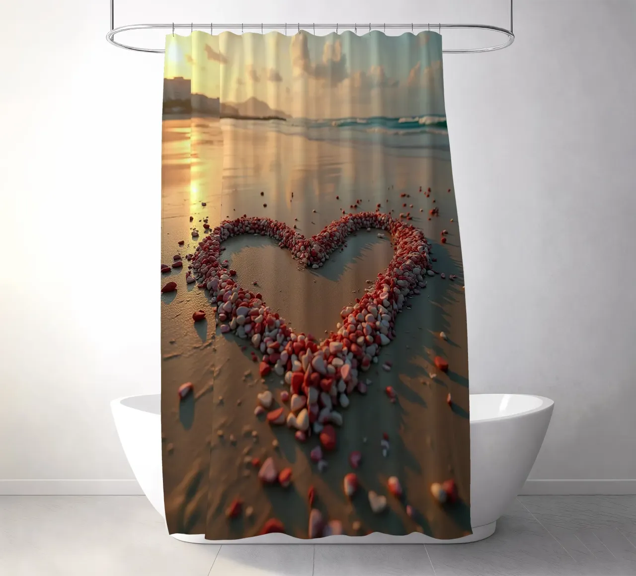 Cuori sulla spiaggia_2 tenda da doccia da Pink- und LoveArt by LK